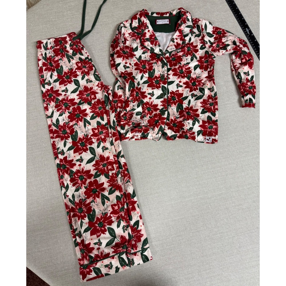 Sweet Honey Poinsettia Floral Pajama pant Set Christmas Sleepwear